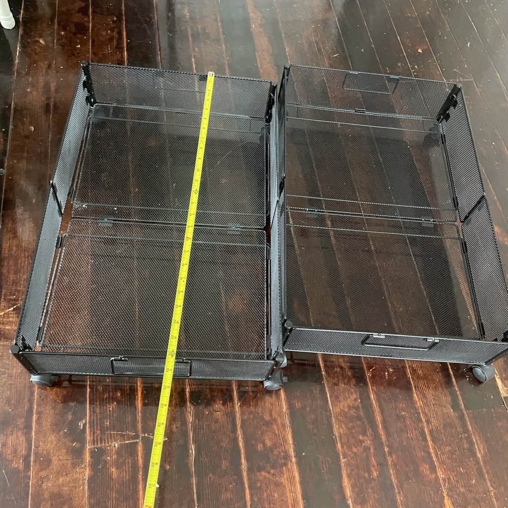 2 collapsing Under-Bed Rolling Drawers - Black Mesh Home Storage